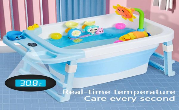 Baignoire Portable capteur de température baignoire pour bébé baril de bain pliant baignoire pour enfant baril de natation maison grand nouveau-né peut Sit2284134