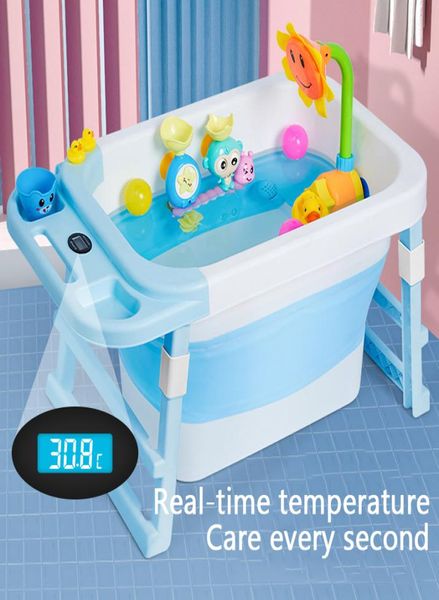 Baignoire portable capteur de température baignoire bébé pliage de bain pliant baril enfant baignoire baril nage à la maison grand nouveau-né peut sit1859175