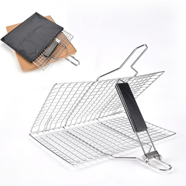 Panier de barbecue Portable pour poisson, avec sac de transport, en acier inoxydable, avec poignée détachable et pliable, outils de grillades d'extérieur