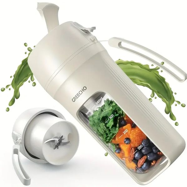 Mélangeur portable, mini-mélangeur à boire à une main pour shakes et smoothies, mélangeur personnel de 12 oz avec USB rechargeable, fabriqué avec un presse-agrumes portable sans BPA,