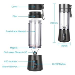 Blender portable, mélangeur de smoothie, mini mélangeur pour shakes et smoothies, USB Rechargeable Home Travel Fruit Juicer Cup