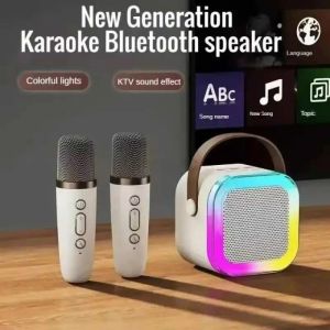 Sistema de altavoces portátiles Bluetooth 5.3 PA para karaoke K12 con micrófonos inalámbricos 1-2 - Entretenimiento ideal para el hogar para las familias Regalos para niños
