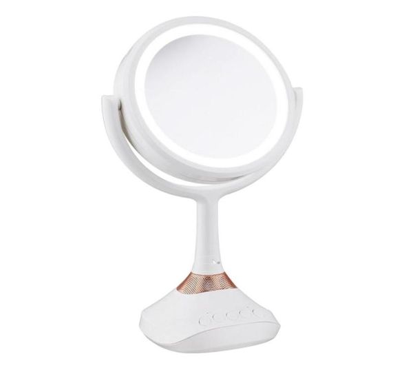 Reproductor de música portátil Bluetooth LED de doble cara 360 espejo de tocador para maquillaje dormitorio espejo de afeitar 5x lupa 1705464