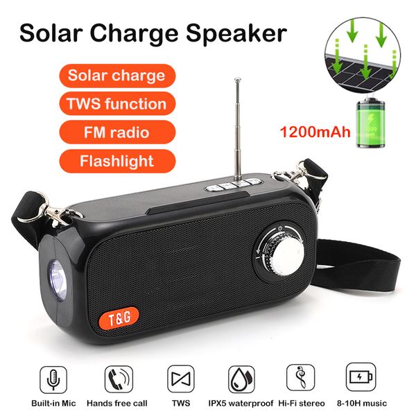 Draagbare Bluetooth-luidspreker Solar Charge Draadloze baskolom FM-radio Buitenzaklamp Luidsprekers AUX TF Subwoofer Luidspreker