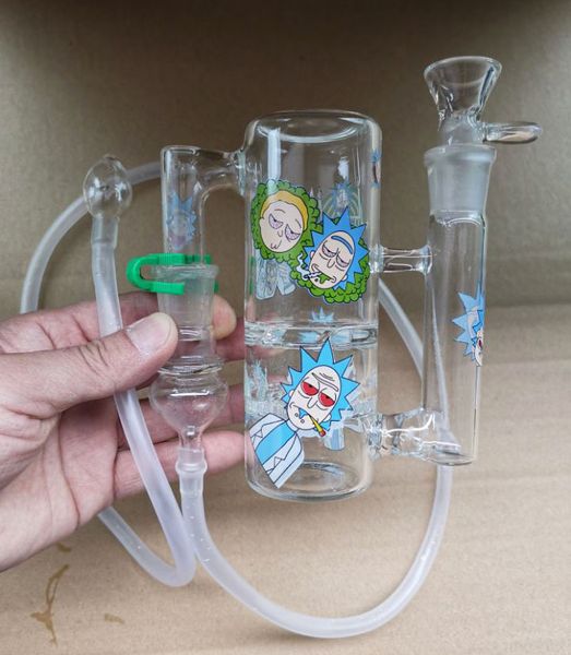 Bong portátil de vidrio cenicero reciclador de mano cenicero vaporizador látigo 18.8 mm adaptador de etiqueta conjunta tubo de silicona para fumar