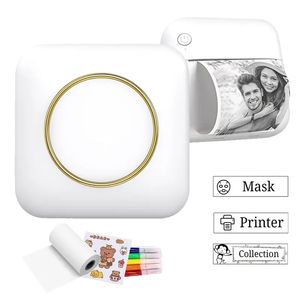 Impresora mini compatible con BT portátil: impresora de bolsillo sin tinta para iPhone, fabricante de pegatinas térmicas, impresora de etiqueta para recibos, imágenes, notas más, ¡con 6 rollos de papel!