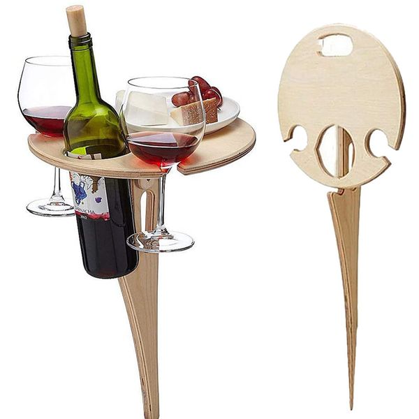 Muebles de campamento portátiles Mesa plegable al aire libre con escritorio redondo plegable Mini escritorio de picnic de madera Estante de vino Juegos de mesas de jardín de playa de viaje