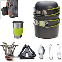 Ensemble d'ustensiles de cuisine de Camping portables, Pot d'extérieur, Mini cuisinière à gaz, randonnée naturelle, pique-nique, cuisine avec cuillère pliable, couteau fourchette 240117