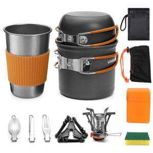 Kit de estufa de utensilios de cocina de campamento portátil de campamento Panes de cuchillo plegable Cocina de mesetas de bifurcación de cuchillo para cocinar al aire libre para caminar herramientas de cocción 231221