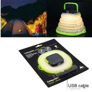 Luz de camping portátil Linterna con energía solar LED Mini linterna colgante para lámpara de tienda Entrada USB solar Lámparas solares plegables a prueba de agua