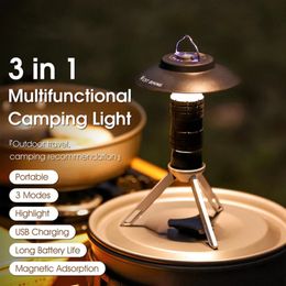 Lampe de camping portable avec USB magnétique rechargeable 3 modes d'éclairage lanterne de camping abat-jour équipement de lanterne de camping en plein air