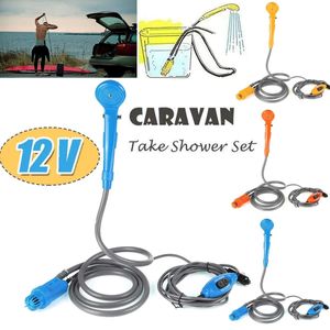 Douche de camping portable 12 V Lave-auto électrique Douche extérieure Accessoires de randonnée pour voyage Randonnée Lavage de voiture Laveuse pour animaux de compagnie 240124