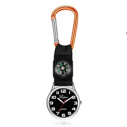 Draagbare Carabiner Pocket Watch Compass Party Gunst Nurse Quartz Horloges Sleutelhanger Multifunctionele Outdoor Survival Tool RRB13479