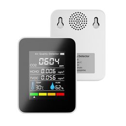 Draagbare koolstofdioxide Formaldehyde TVOC Temperatuurvochtigheid 5 In 1 luchtkwaliteit Monitor Gasdetector Semiconductor Sensor LCD -display