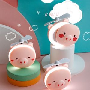 Draagbare cartoon piggy make-up spiegel opladen varkensventilator vullen licht geschikt voor familie reizen bergbeklimmen roze yy28