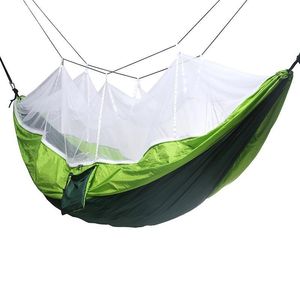 Hamaca portátil informal para exteriores con mosquiteros, cama columpio de tela de paracaídas de nailon para acampar, hamacas prácticas duraderas 43jq BB