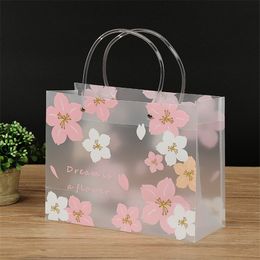Portable Cherry Blossom résistant à l'usure imperméable givré Transparent sac cadeau sac à main sac à provisions sac de vêtements emballage cadeau LX5519