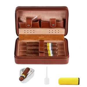 Caves à cigares portables pour voyage, accessoires à cigares en cuir PU marron, avec cendrier et serviette, cadeaux pour hommes