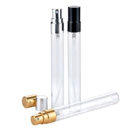 Bouteille de parfum transparent portable 10 ml Vêtements de voyage Atomizer en verre avec pulvérisateur de pompe en or argent noir et couvercle en métal rliul