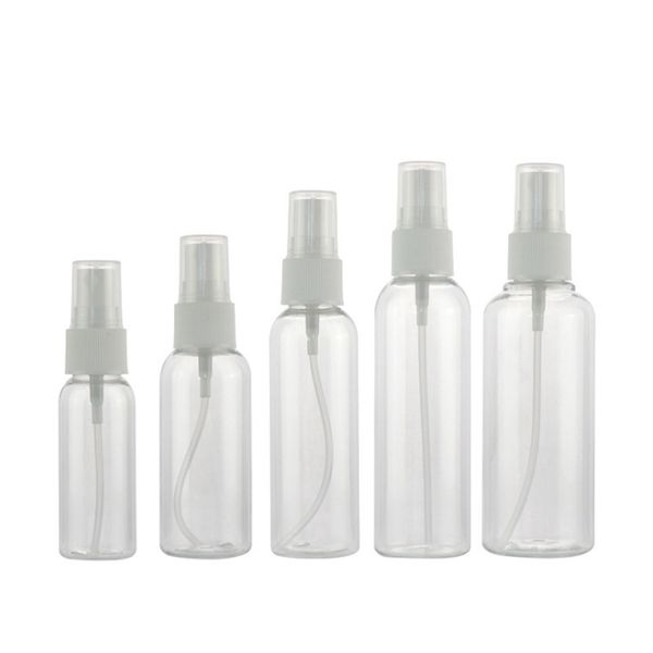 Claro portátiles viajes Botellas del aerosol vacío 10 ml 20 ml 30 ml 50 ml 60 ml 80 ml 100 ml plástico PET Cosmética Perfume atomizador Vial del envío de DHL