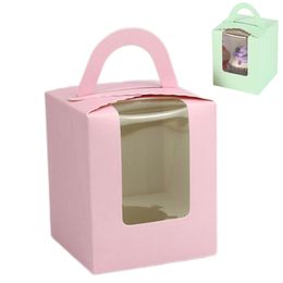 Portable Clear Window Cupcake Box Franse Pastry Muffin Box Baking Mousse Packaging Inner Tray Dessert Verjaardagsfeestje Decoratie JY1196