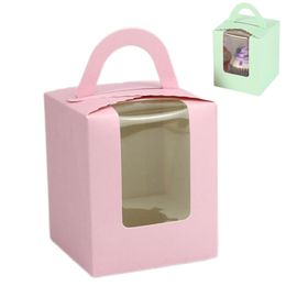 Portable Clear Window Cupcake Box Franse Pastry Muffin Box Baking Mousse Packaging Inner Tray Dessert Verjaardagsfeestje Decoratie HY0436