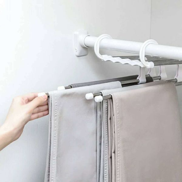 Cintre Portable multifonctionnel pour pantalons, porte-pantalons en acier inoxydable, organisateur de vêtements, tige de rangement White2828