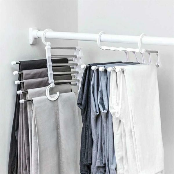 Cintre Portable multifonctionnel pour pantalons, porte-pantalons en acier inoxydable, organisateur de vêtements, tige de rangement White299d