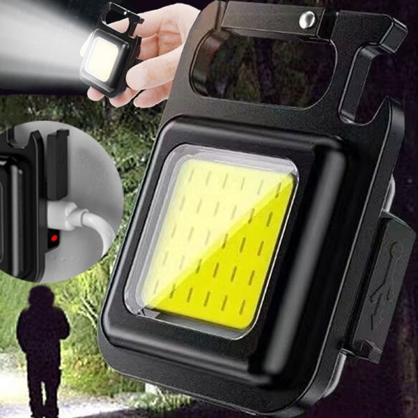 Lampe de poche portable COB LED Mini torches de poche avec porte-clés Lampe de travail suspendue Lampe torche rechargeable USB Lampe de camping en plein air Lampes