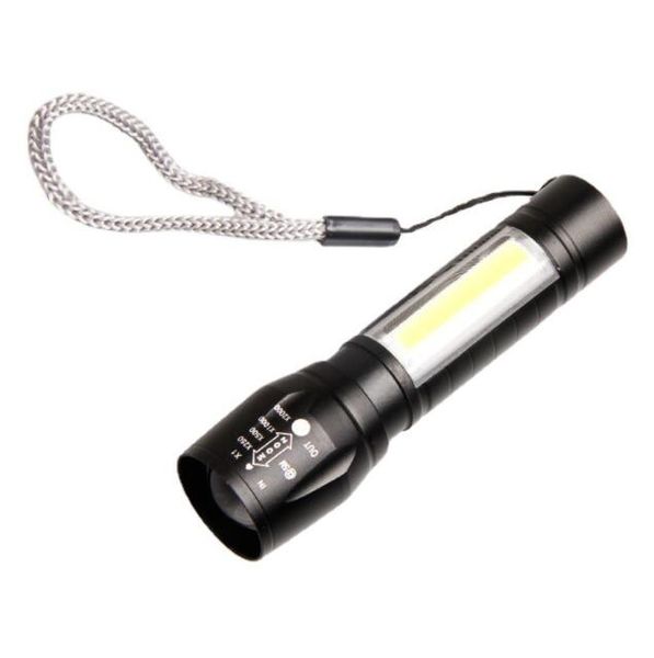 Lampe de poche portable COB LED Lampes de poche rechargeables USB Torche zoomable Lampe puissante super lumineuse avec batterie intégrée Câble USB