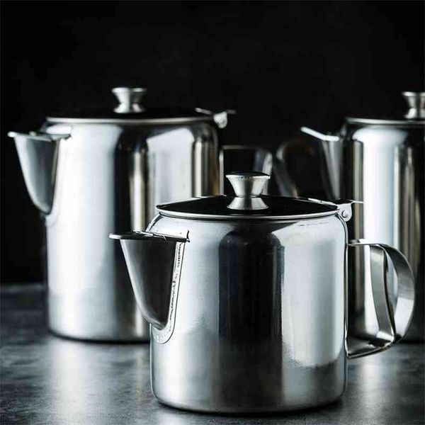 Cafetera portátil Hervidor de té de acero inoxidable para servir jarra de leche Barista Espresso Percolador Herramienta 210423