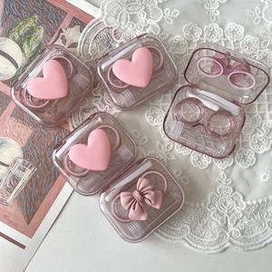 Draagbare contactlens Cases Transparant Love Bow Contact Lens Container Box Cute Girl Beauty Leerling Opslag Oogzorg Case