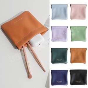 Mini sac à cosmétiques Portable à fermeture automatique, sacs à rouge à lèvres en cuir Pu souple, pochette de maquillage solide, sac de rangement de voyage pour femme