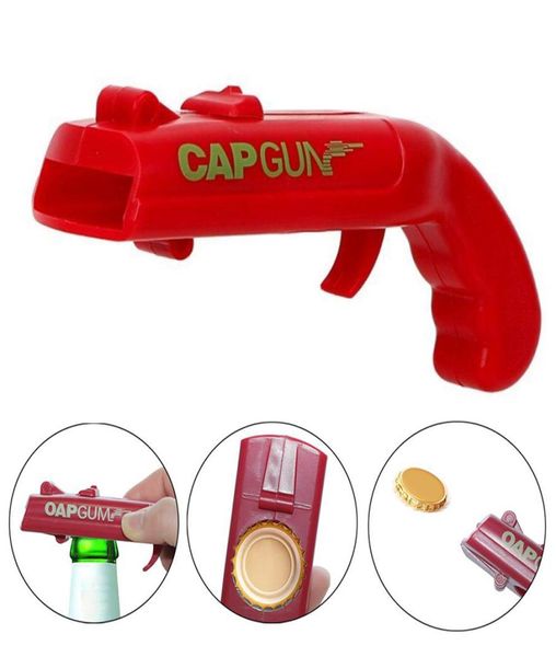 Portable Creative Flying Cap Launcher de bière outil de barre de bière outil d'ouverture des couvercles de bouteille en forme de pistolet Red Gray5485170