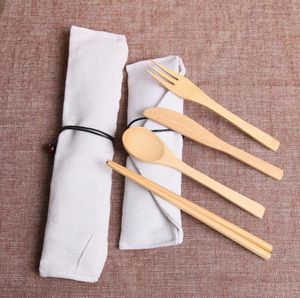 Draagbare bestek Set Outdoor Travel Bamboo Flatare Set Knife Chopsticks Fork Lepoon Din sets Adult Kids Kitchen servies SN273