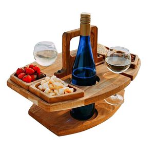 Vaisselle Portable Tables En Bois Table De Vin De Pique-Nique En Plein Air Avec Poignée Petite Table De Plage Pliante Pieds Rétractables Snack Plateau De Fromage