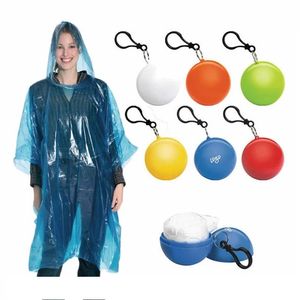 Draagbare wegwerp regenjas met sleutelhanger waterdichte kogelcapsule Pe Raincoats Hotel Cape Rain Coat Gifts H23-04