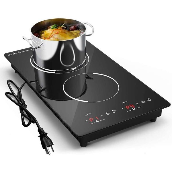 Truc de cuisson à double induction portable avec 2 brûleurs, comptoir supérieur de poêle électrique 110 V, 9 niveaux de puissance, verrouillage de l'enfant, table de cuisson à induction fidèle intégrée - 12 pouces