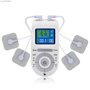 Appareil portable double canal TENS EMS Appareil de massage par impulsions Unité de stimulation musculaire 12 modes de massage 40 niveaux de force Minuterie réglable L230523
