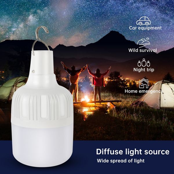 Lampes d'urgence portables avec crochet extérieur USB Rechargeable Mobile lampe à LED ampoules pêche Camping Patio porche éclairage de jardin