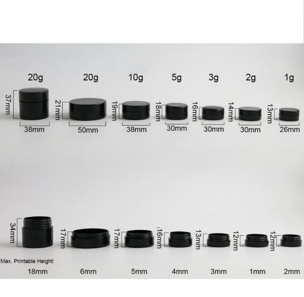 Tarro de crema vacío portátil, tarros de 1g, 2g, 3g, 5g, 10g, 20g, bote negro, botella de Perfume, maquillaje, arte de uñas, cosmético, contenedor de almacenamiento de loción de cuentas