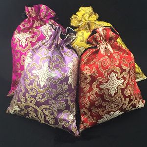 Bolsas de zapatos de viaje portátiles personalizadas para mujer, bolsa de embalaje de brocado de seda china con cordón, bolsa de almacenamiento, cubierta antipolvo reutilizable para zapatos, 10 Uds.