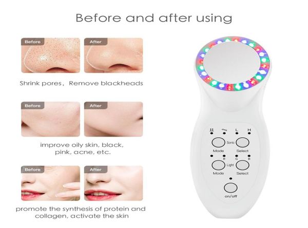 Équipement de beauté de massage facial portable Pon LED Color Lightothe Thérapie 3 MHz pour visage ultrasonique Spa Skin Rajeunatoire Skin Whiten4178589