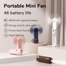 Ventilateur portable Mini ventilateur de poche USB 4800mAh Recharge Petit ventilateur de poche avec fonction de lampe de poche Power Bank