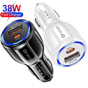 Chargeur de voiture USB C portable à charge rapide pour véhicule Adaptateurs d'alimentation portables 38W 20W 36W Chargeur pour IPhone 11 12 13 14 15 Plus Pro max Samsung Xiaomi Huawei avec boîte