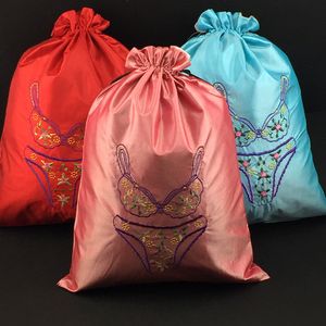 Sacs de voyage portables pour sous-vêtements de soutien-gorge brodé fin, pochette à cordon de serrage, sac de rangement pliable en tissu satiné, housse anti-poussière réutilisable pour femmes 10273I