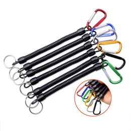 Draagbare Vissen Lanyards Intrekbare Lente Elastische touw Anti-Lost Sleutelhanger Camping Carabiner Secure Lock Touw Sleutelhanger Ketting Willekeurige Kleur