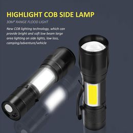 Draagbare zaklamp LED+Cob -zaklamp Mini Zoom Torch Outdoor Waterdichte tactisch voor tactische lampcamping Hiking Emergency Lantern