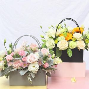 Caja de flores portátil, bolsa de regalo práctica de papel Kraft con asidero, cartón para embalaje de fiesta de rosas de boda para Wrap1305L