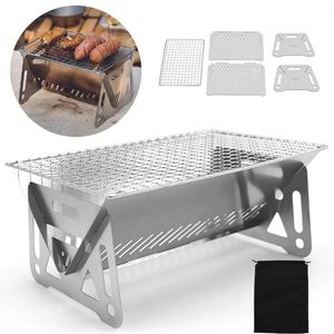 Draagbare vouwbarbecue grill verwarmingskachels multifunctionele camping bbq grill rack net brandhout firewood kachel roestvrijstalen bbq grill 240409